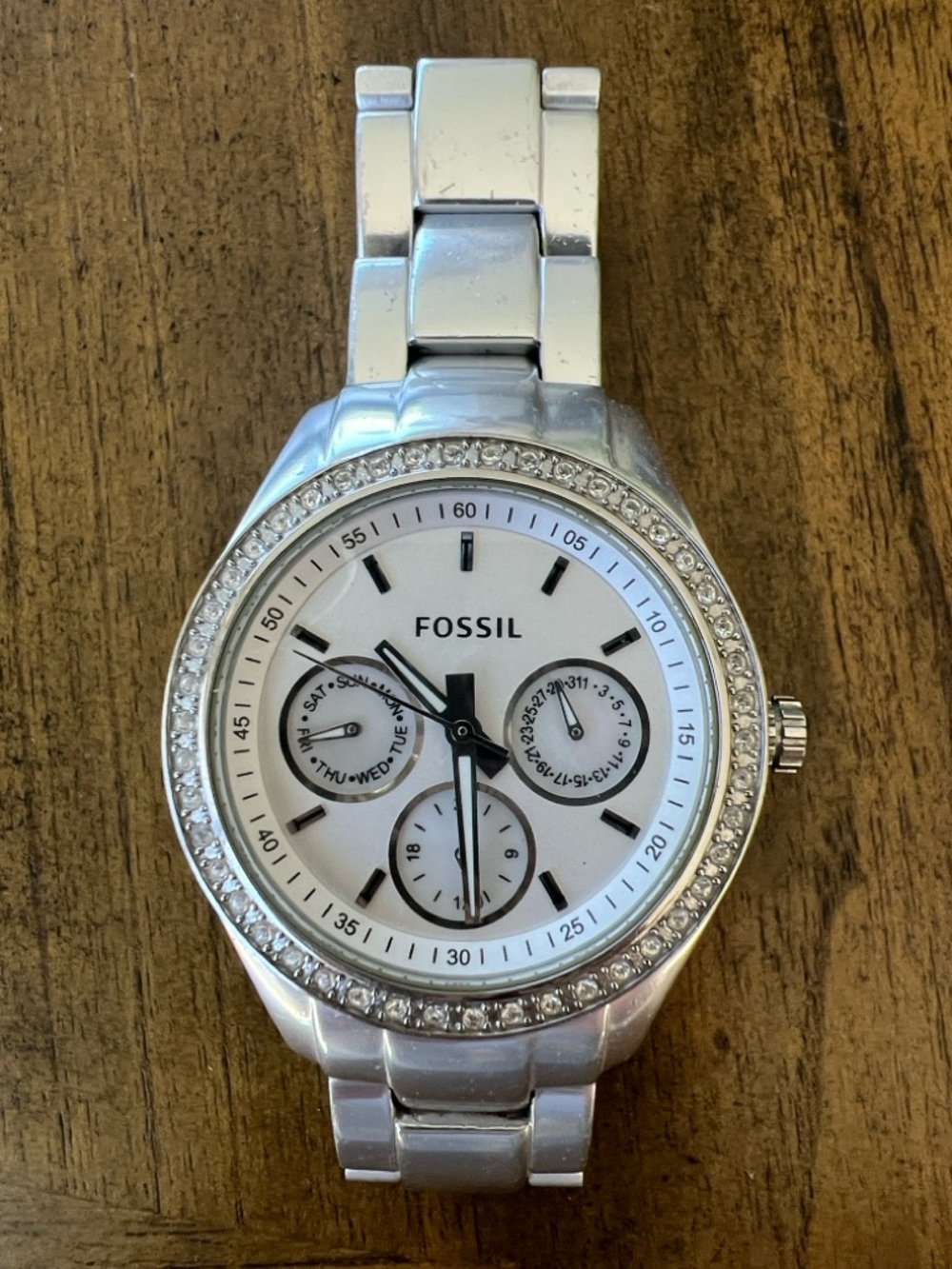 Fossil Silver Crystal-Accent Stainless Steel  Chronograph Watch